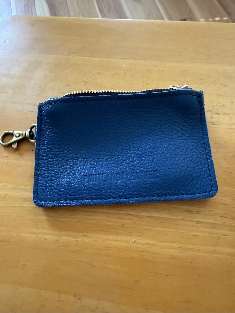 Portland Leather Blue Zip Card Pouch with Clip